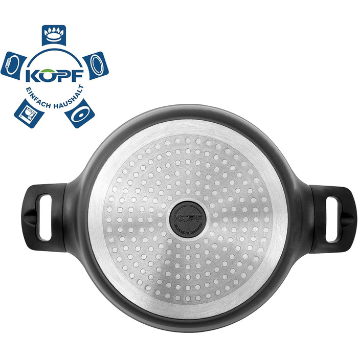 Набір каструль KOPF Thermo Pro з алюмінію для індукції, антипригарне покриття Teflon, мармуровий дизайн, 3 каструлі з кришками та сковорода, універсальні, 7 предметів, чорний
