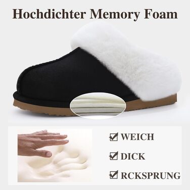 Жіночі халапи Litfun Зимові теплі плюшеві тапочки з замшею та піною Memory Foam з штучним хутром на комірі. Підходять для дому та вулиці (Чорний, 37.5/38 EU)