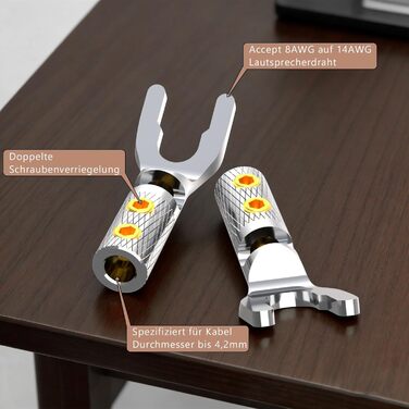 Конектори для акустичних кабелів Monosaudio SY1508R, позолочені (родий), Y-подібні плоскі клеми з гвинтовим затискачем, 8 шт. (для кабелів до 4,5 мм)