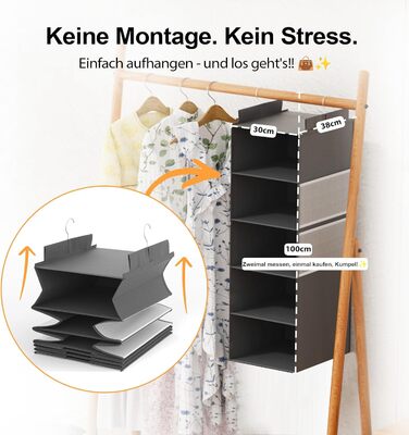 Організатор для шафи Extra Tief - 6-ярусний з 4 кишенями з сітки, для зберігання речей, ідеальний для студентів та кемпінгу (Сірий)