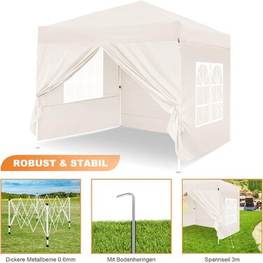 Gazebo, Leadyeah Pop-Up Pavilion with Sides, Foldable Camping Pavilion 2.5 x 2.5, Heavy-Duty Pavilion Tent, Fully Waterproof, 50+ UV Protection for Camping, Party - Beige (2.5m Beige)