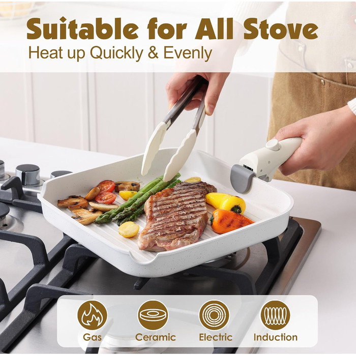 Набір посуду SENSARTE з керамічним покриттям, 17 предметів. Антипригарне покриття, сумісний з усіма типами плит, безпечний (без PFAS, PTFE, PFOA, PFOS), можна мити в посудомийній машині та використовувати в духовці.