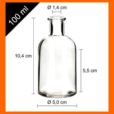 Gouveo 24-Piece Glass Bottles 100 ml Apothecary Design Round with Corks (HGK) - Small 0.1 l Glass Bottle for Liqueur, Oil, Vinegar, Decor (AFRT100HGK)