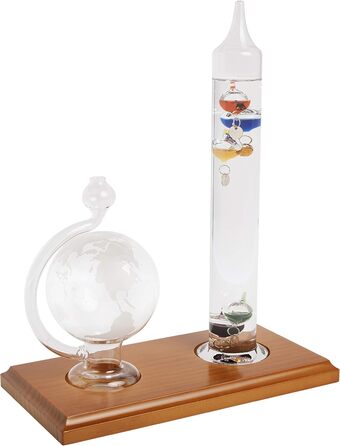 AcuRite 00795A2 Galileo Thermometer with Glass Globe Barometer, Barometer Set, Glass/Wood