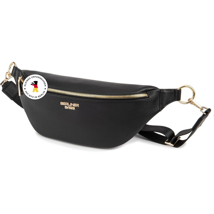 Чоловіча/жіноча поясна сумка Berliner Bags Preiu, шкіряна кросбоді сумка, XL (Чорний / Золотий)