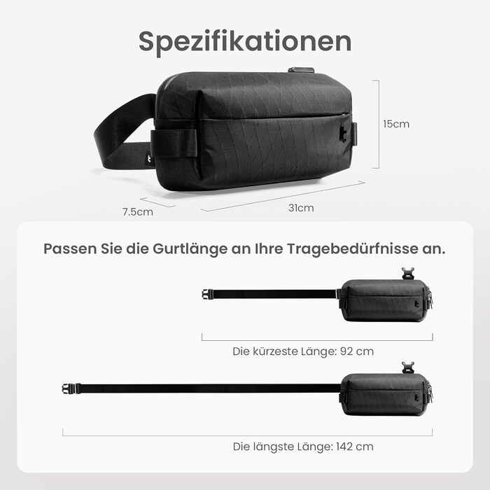tomtoc Kompakt: Сумка через плече для чоловіків та жінок, EDC, для Nintendo Switch 2 (2025) або iPad mini, для подорожей та повсякденного використання (3 літри, X-pac, чорний)