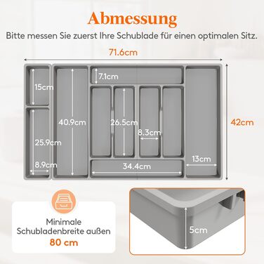 Органайзер для столових приборів Lifewit, 51.6x42 см, для 60 приборів, знімний тримач, пластик