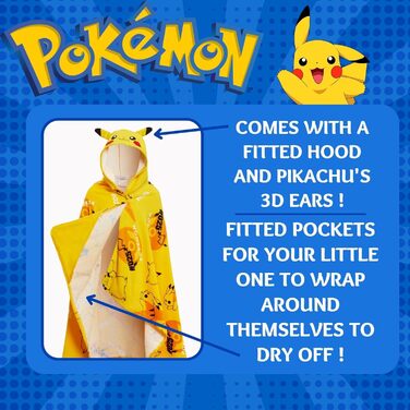 Pikachu Hooded Towel 100% Cotton Kids 3D Ears Costume Pikachu Poncho Beach Towel Swim Towel