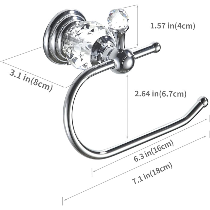 Crystal Toilet Paper Holder, Polished Chrome, Tissue Paper Holder, Silver-Colored, Bathroom, Toilet Paper Holder, Wall Mount, Brass