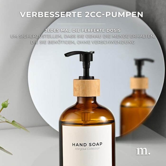 Набір дозаторів для мила та рідкого миючого засобу MaisoNovo | 2 шт. скляні дозатори 500 мл з бамбуковою помпою | Білий колір