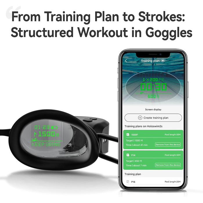 Holoswim 2s AR smart swimming goggles, anti-fog swimming goggles, fitness tracker, displays your stats, compatible with open water mode