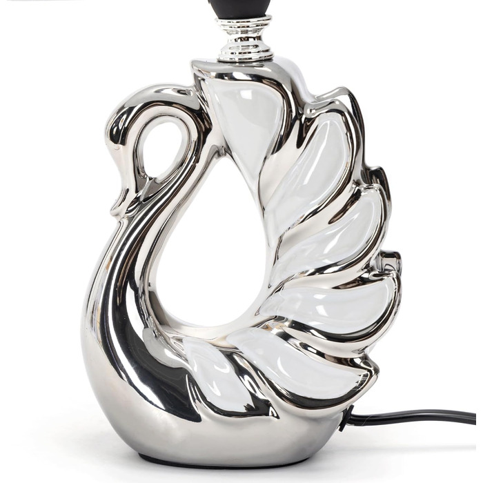 Стійка лампа Aigostar з кераміки, вінтажна настільна лампа з тканинним абажуром, патрон E14, макс. 40W, сучасна лампа для нічного столика, нічник для спальні, вітальні, офісу (без лампочки) - H235mm (Білий лебідь - H310mm)