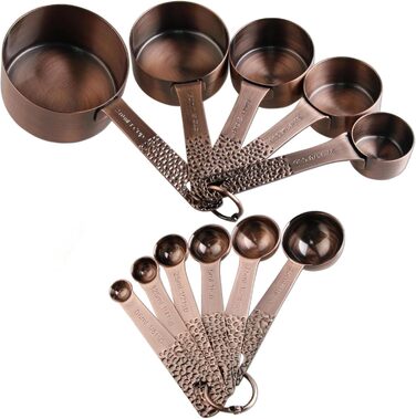 Viwehots Measuring Cups and Spoons Set 11, Copper Measuring Cups and Spoons Set, Metric Measuring Cups and Spoons, Stainless Steel Dry Measuring Cups and Spoons, Set with 1/8, 1/4 Cup for Baking and Kitchen