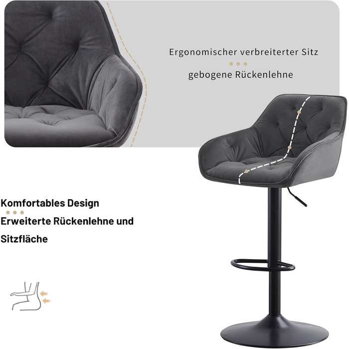 JaHECOME Adjustable Bar Stools Set of 2 - Grey Backrest Counter Height Stools for Kitchen Bar