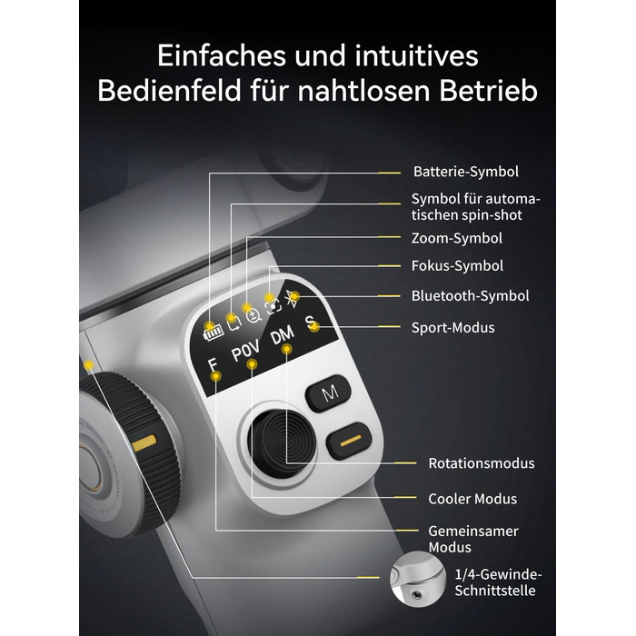 Стабілізатор для iPhone та Android з 3-осьовою стабілізацією та OLED-дисплеєм, 7.8