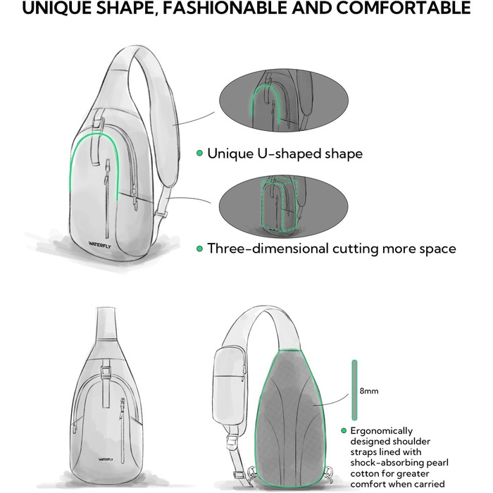 Чоловіча/Жіноча сумка через плече Waterfly - Messenger Bag Crossbody для спорту, подорожей, велоїзди та туризму (Чорна)