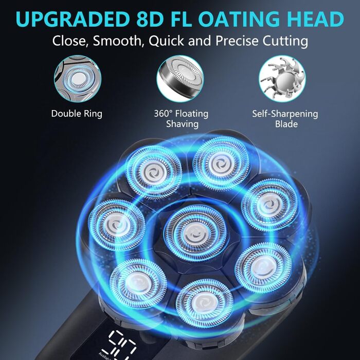 Електричний голчастий бритва OFFCUP для чоловіків, водонепроникний IPX6, з 9D головкою, LED дисплеєм та тримером для носа (5 в 1)