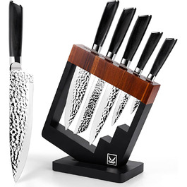 Набір кухонних ножів Messerblock 6-TLG з блоком: професійний набір з нержавіючої сталі з ергономічною ручкою з ебену, кухонний, м'ясний, хлібний, універсальний та овочевий ножі
