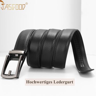 Чоловічий шкіряний ремінь JasGood з автоматичною пряжкою, 33 мм, для костюма, офісний та повсякденний (чорний, 145 см, обхват талії 116-130 см)