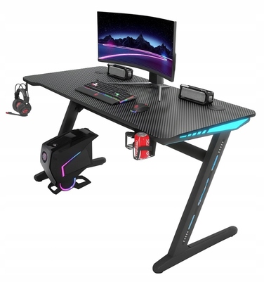 Ігровий комп'ютерний стіл з LED-підсвіткою, сучасний геймерський стіл, 140 см, чорний