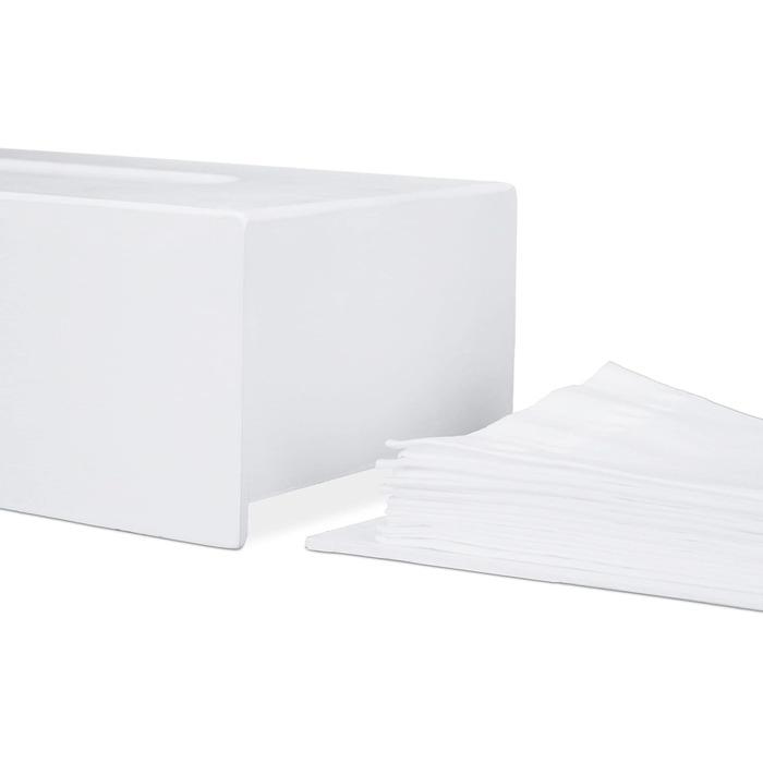 2 x Bamboo Tissue Box, Tissue Box with Sliding Bottom, Tissue Box for Facial Tissues, HxBxT: 7.5 x 24 x 12 cm, white