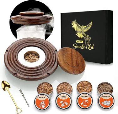 Набір для копчення коктейлів з 4 дерев'яними чіпсами, подарунок на День батька, для віскі, напоїв, кави, бурбона, м'яса та горіхів