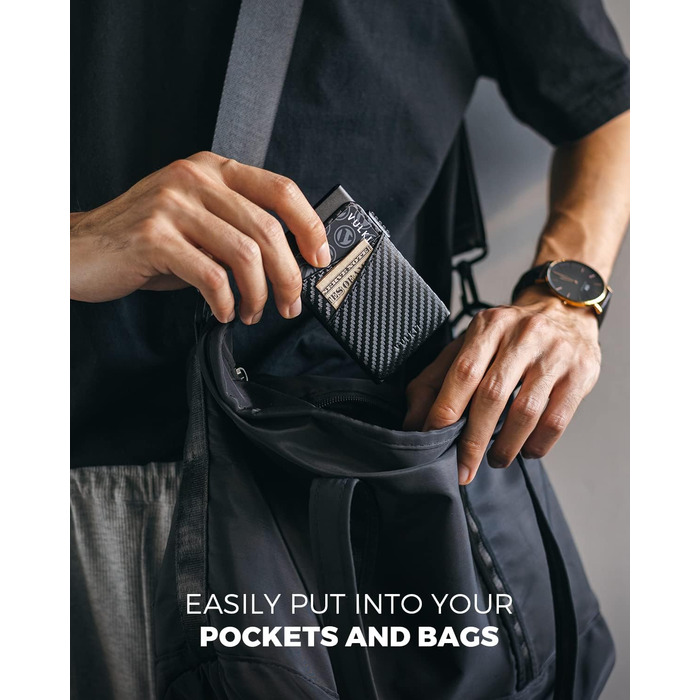 VULKIT: Елегантне картхолдер для чоловіків з металу та шкіри. Автоматичний Pop-Up картхолдер RFID NFC захистом. Місткість: 5-9 карт. Матеріал: шкіра, метал, карбон.