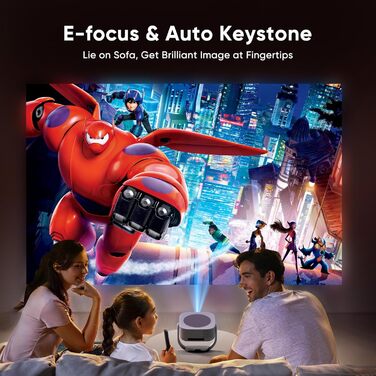 Портативний проєктор 4K Native 1080P з Wi-Fi, Bluetooth та автоматичною корекцією трапецеїдальних спотворень. Підходить для домашнього кінотеатру та використання на відкритому повітрі. Сумісний з ноутбуком, смартфоном та мишкою.