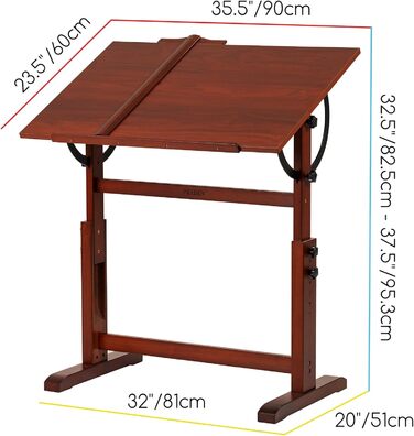 MEEDEN Vintage Wooden Art Drafting Table with Adjustable Height & Stool - 96 x 60cm