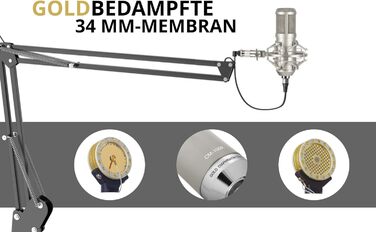 Pronomic CM-100S Студійний конденсаторний мікрофон XLR з поп-фільтром, павуком, кейсом та вітрозахистом, сріблястий