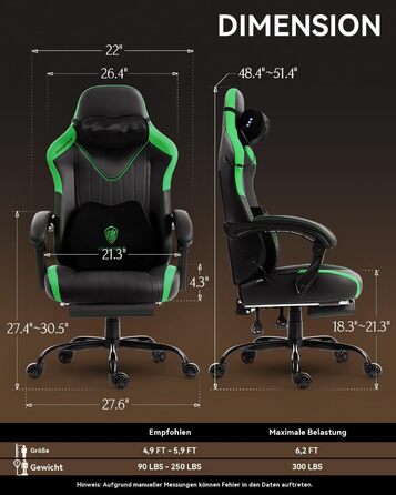 Ігрове крісло Dowinx з масажем, ергономічне, до 135 кг, зелене