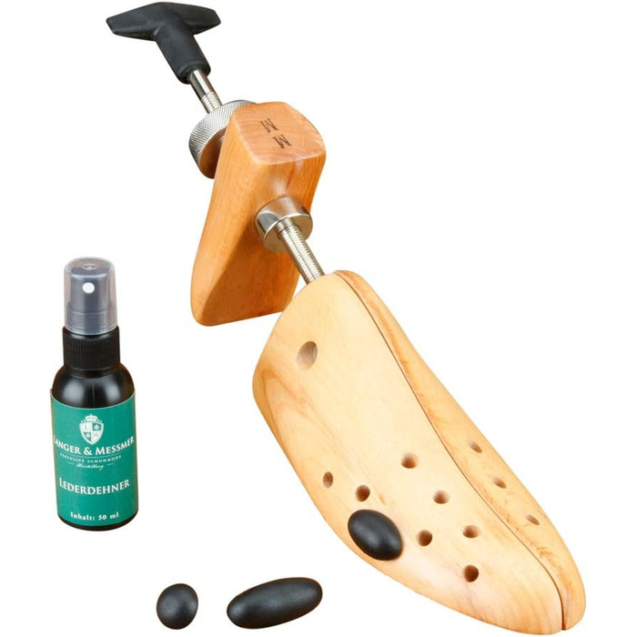 Langer & Messmer Shoe Stretcher for Men against tight shoes or boots - made from solid beechwood and metal mechanics - expands in width and length incl. leather stretching spray 50ml