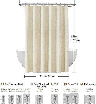 Штора для ванної кімнати льон з металевими кільцями, бежева 182x182 см - Водонепроникний текстильний комплект для ванни