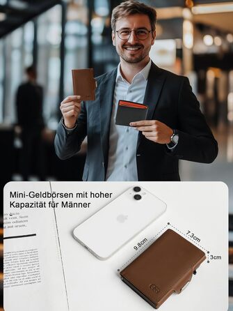 GSG SINCE 1998 Men's Leather Wallet, Slim Wallet with Coin Pocket & RFID Protection Card Holder Portomonee for 9-10 Cards, Slim Wallet for Men brown