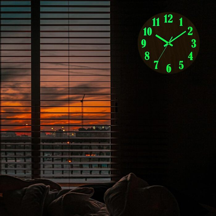 HZDHCLH Funk Wall Clock Silent No Ticking 25 cm Easy to Read Clock for Kitchen, Living Room, Bedroom, Bathroom, Home Office (Wood Color - Electric Wave)