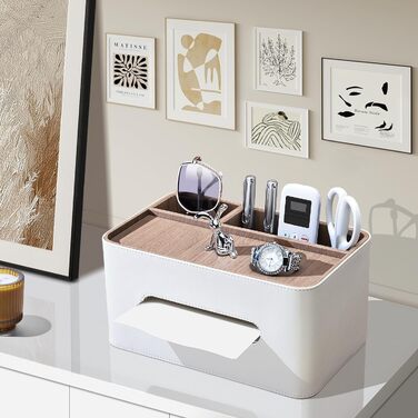 KINGFOM Склянка для серветок з 2 відсіками, з PU шкіри, для дому, офісу, ванної кімнати (Бежева)