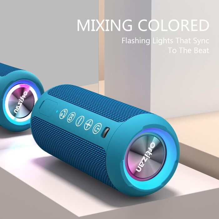 Портативна Bluetooth колонка Ortizan з RGB підсвіткою, водонепроникність IPX7, 30 годин роботи, Bass Boost, TWS, AUX, TF картка, мікрофон (BLUE)