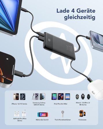 Повербанк VEGER 10000mAh 22.5W з вбудованим кабелем USB-C, швидка зарядка, чорний