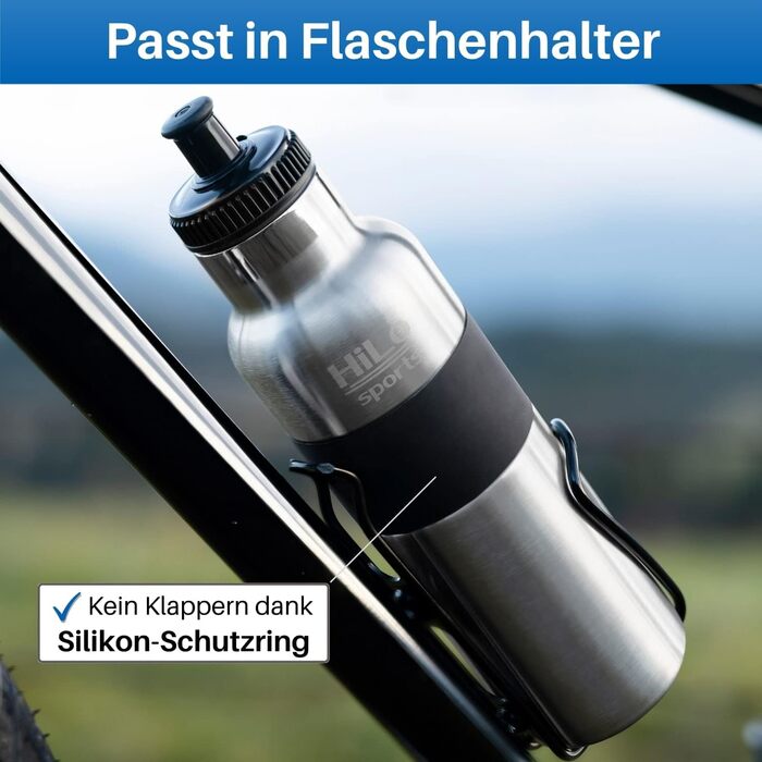 HiLo Sports Insulated Drinking Bottle Bicycle Stainless Steel 600ml - [Keeps 12h hot & 24h cold] Thermo Bike Bottle - Leak-proof Metal Bicycle Drinking Bottle with 2 Closures