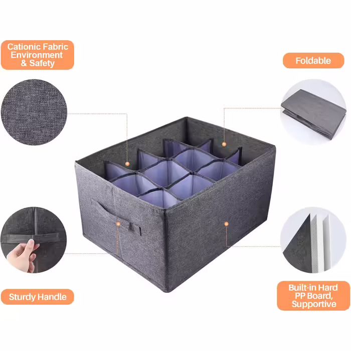 EASEVE Closet Organizer Drawer Storage Box for Clothes - 12 Cell Drawer Organization System Closet Clothes Storage Boxes for Jeans, Pants, Towel, Shirt, Sweater (2 Pack)