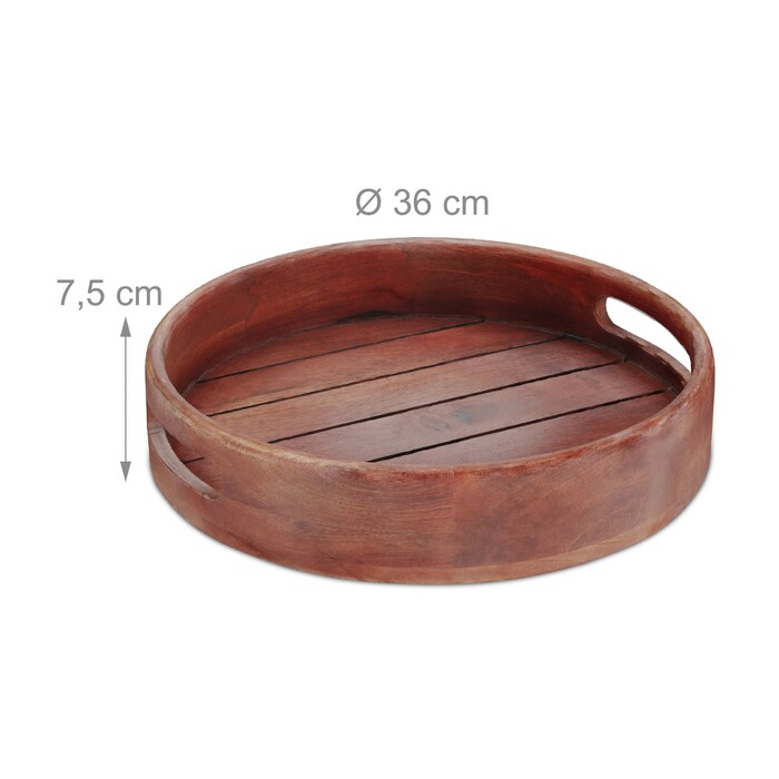 Relaxdays Round Tray made of Mango Wood
