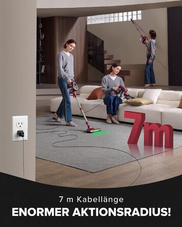 Вертикальний пилотяг Vexilar C8 з кабелем, 600W, 60KPa, безмішковий, з антинамотувальною щіткою для твердих підлог та шерсті тварин, винно-червоний