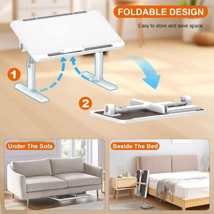 Стіл для ноутбука в ліжко Huracan, регульований, портативний, 60x40 см, чорний