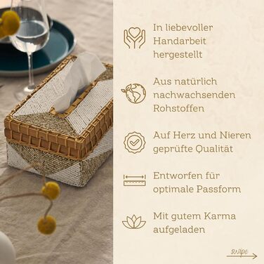 Karmagonia Refillable Tissue Box with Bamboo Lid - Handmade Cosmetic Tissue Box with Pearls - Tissue Box for Tissues & Cosmetic Tissues