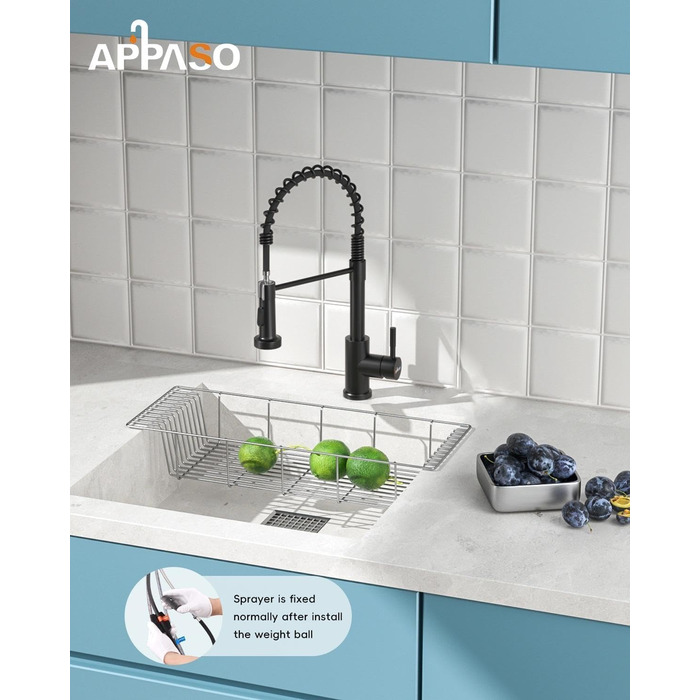 Кран кухонний APPASO 3-в-1 чорного кольору з трьома виходами, для фільтрації води, поворотний на 360°, з двома ручками, з нержавіючої сталі, низький тиск
