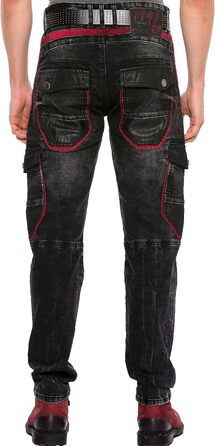 Чоловічі джинси Cipo & Baxx Cargo Regular Fit Straight Biker Used Look чорні W40 L32