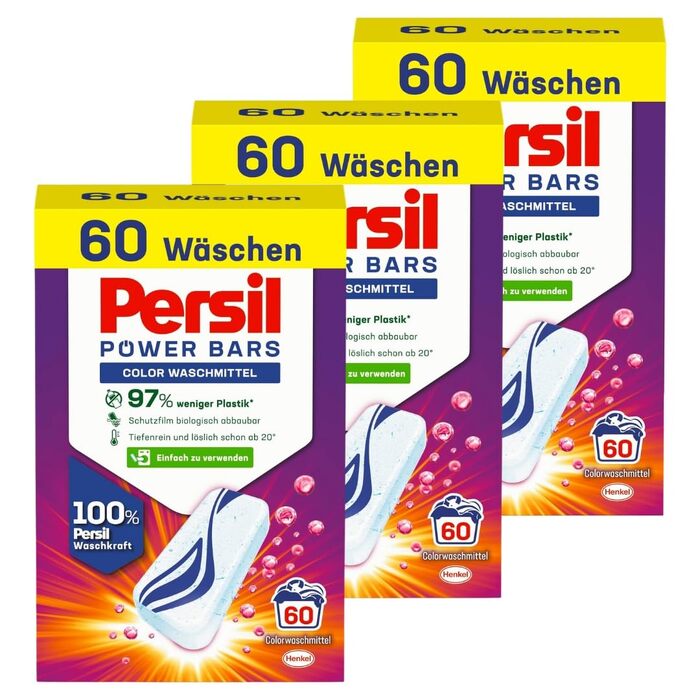 Капсули для прання Persil Power Bars Color для кольорових речей, 180 завантажень, гігієнічна чистота від 20°C, екологічна упаковка