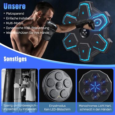 Семай Музична боксерська машина: LED-ціль для тренувань з Bluetooth, 9 режимів швидкості та лічильник, для дому та фітнес-залів