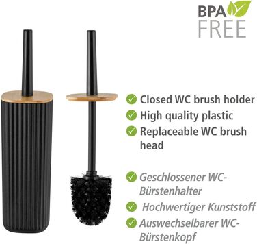 Набір для туалету WENKO Rotello: щітка та тримач з бамбуковим кришкою, білий/натуральний, Ø 10 x 36 см