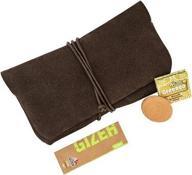 Premium Tobacco Pouch made of Wild Leather - Separate Paper & Filter Compartment - Handcrafted Tobacco Bag - High-Quality Rolling Pouch for Tobacco (Dark Brown)